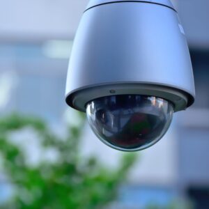 A closeup of a security camera